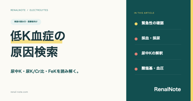 低K血症の原因検索｜尿中K・尿K/Cr比・FeKの読み方